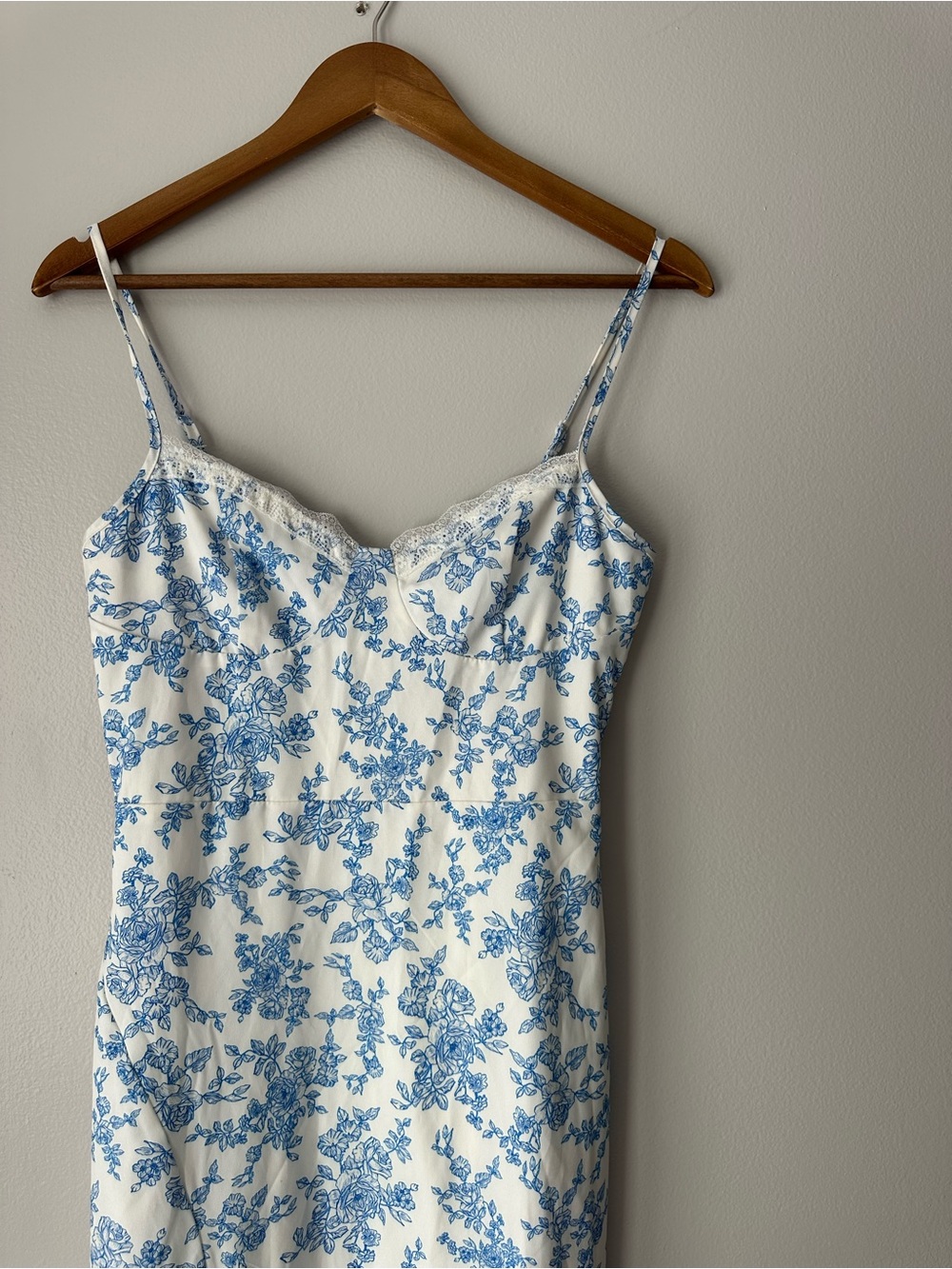 SHEIN White Slip Dress with Blue Floral Print